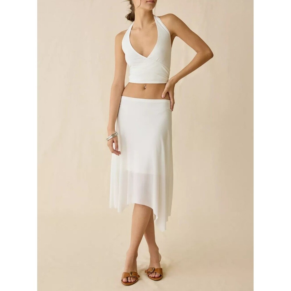 Urban Outfitters UO Never Miss Asymmetric Midi Skirt Mid-Rise White S 287132 - Picture 2 of 8